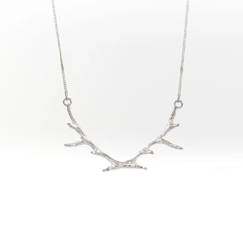 Diamond Pendant Necklace-Large Silver Antler Necklace