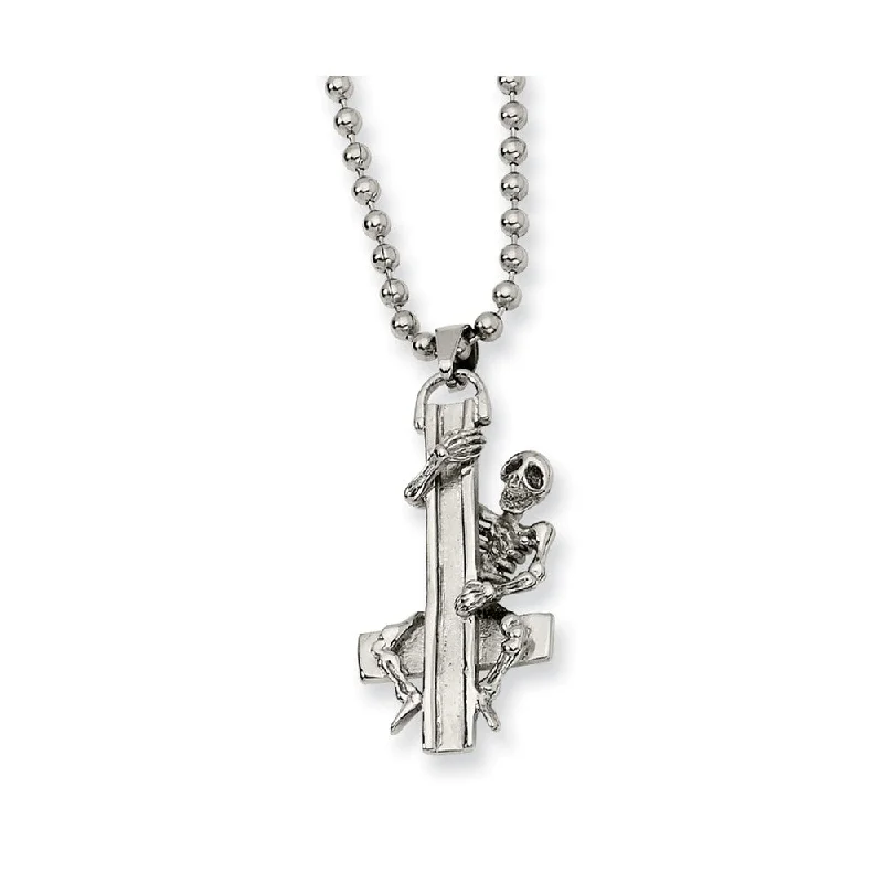 Wedding Necklace for Brides-Men's Stainless Steel Skeleton Hugging Cross Necklace