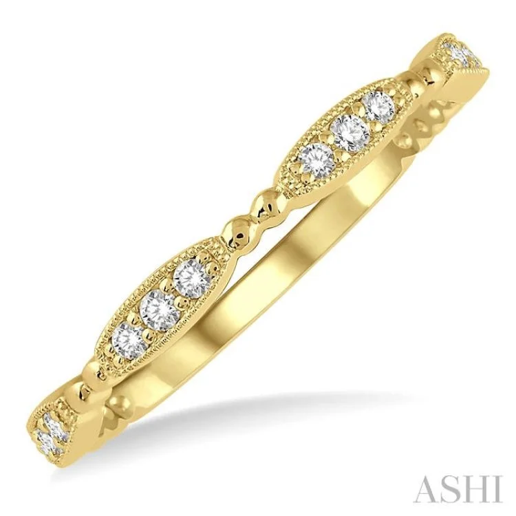 Wedding Band with Diamonds-1/6 ctw Marquise Mount Round Cut Diamond Stackable Band in 14K Yellow Gold