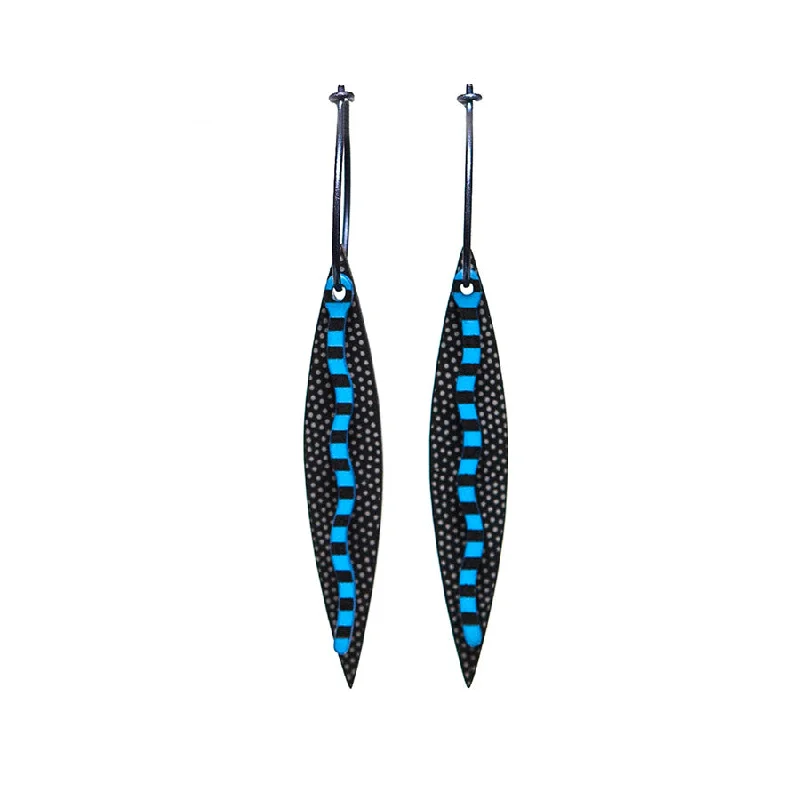 Unique Earrings for Special Occasions-Lene Lundberg Narrow Double Black/Blue Leaf Earrings