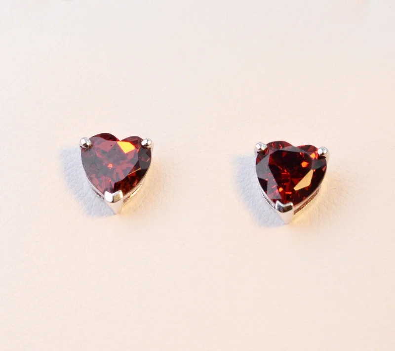 Statement Silver Earrings for Bold Style-14K white gold, heart-shaped Garnet earrings