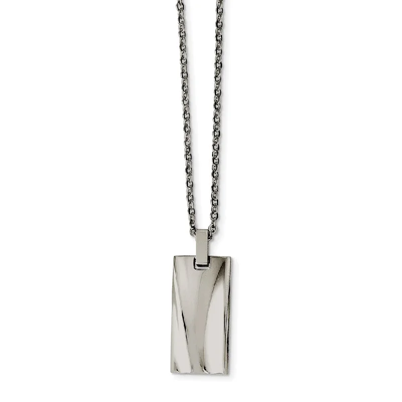 Custom Birthstone Necklace-Concave Rectangle Polished Stainless Steel Necklace, 22 Inch