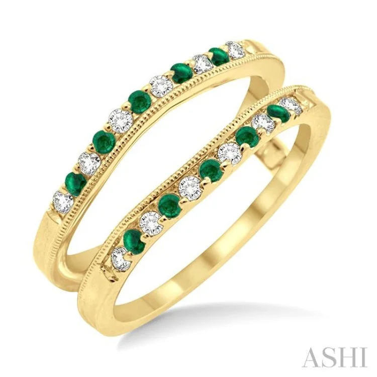 Silver Stackable Rings for Fashion-1/6 ctw Round Cut Diamond and 1.45MM Emerald Precious Insert Ring in 14K Yellow Gold