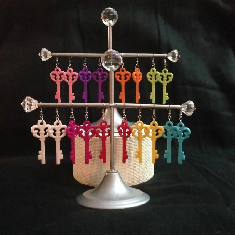 Large Hoop Earrings for Women-Pastel Skeleton Key Earrings