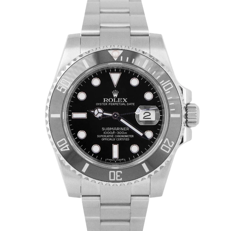 Gold-Plated Watches for Elegant Fashion-MINT PAPERS Rolex Submariner 40mm Black Ceramic Stainless Watch 116610 LN B+P