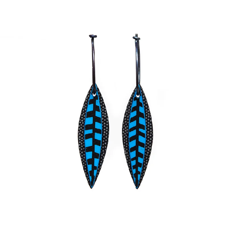 Large Silver Earrings-Lene Lundberg Black/Turquoise Veined Leaf Earrings