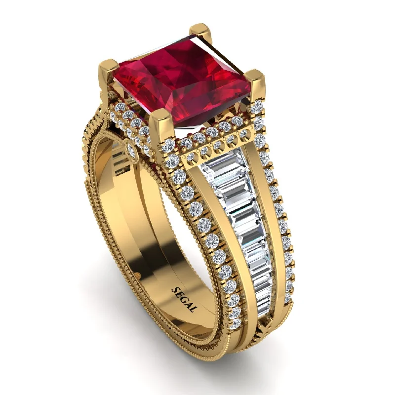 Vintage Gold Ring for Special Occasions-Princess Geometric Ruby Engagement Ring - Marilyn No. 10