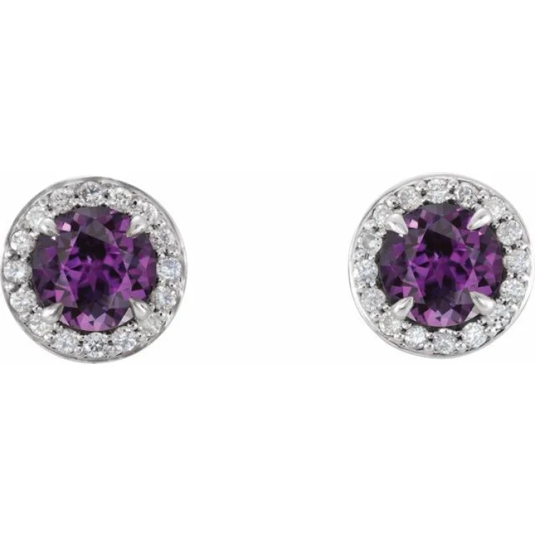 Bridal Earrings for Bride-to-be-14K White 3.5 mm Lab-Grown Alexandrite & 1/8 CTW Natural Diamond Earrings