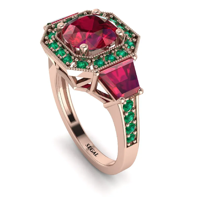 Simple Gold Band Ring-Modern Halo Princess Cut Ruby Stone Engagement Ring - Doris No. 26