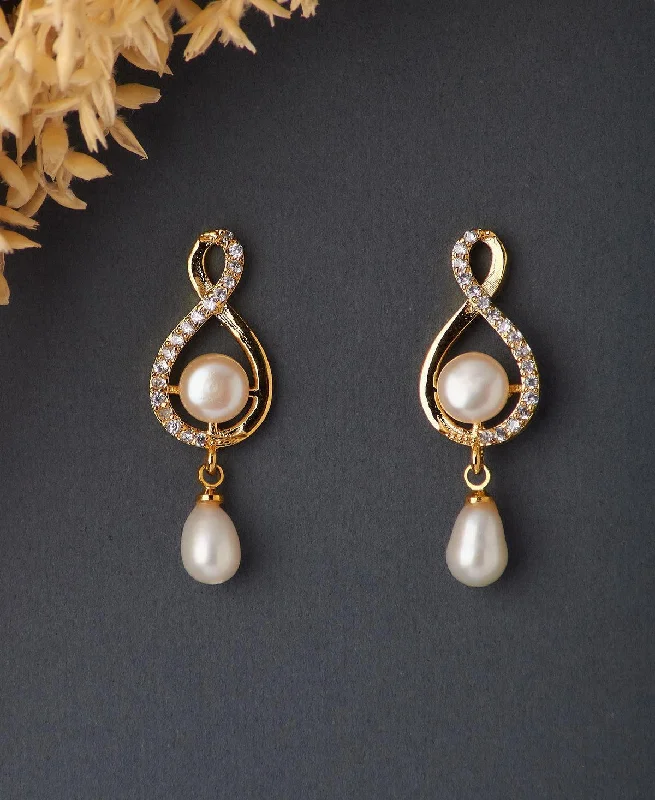 Rose Gold Hoop Earrings-Trendy Pearl Hanging Earring