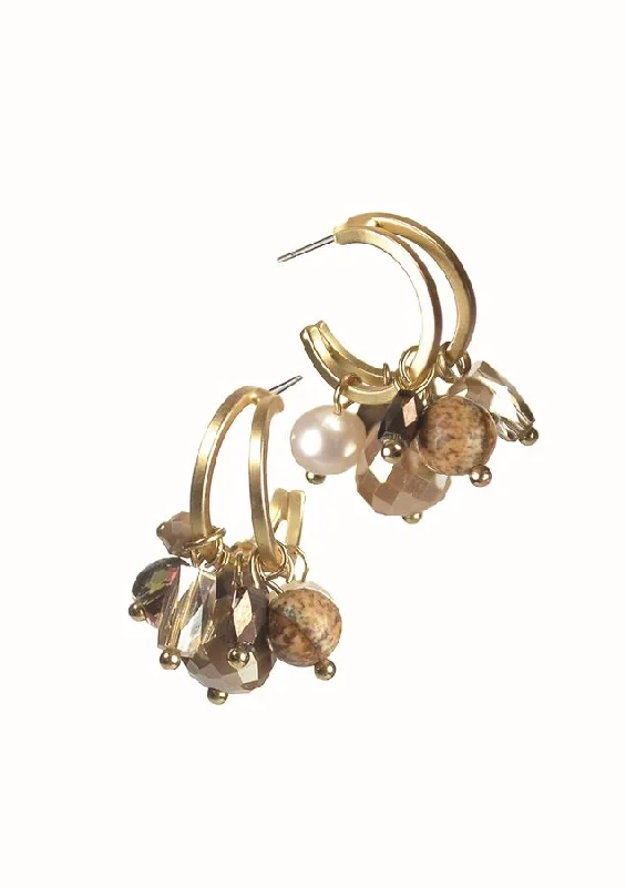 Statement Earrings for Special Occasions-Hot Tomato Stone, Crystal and  Pearl Earrings Matte