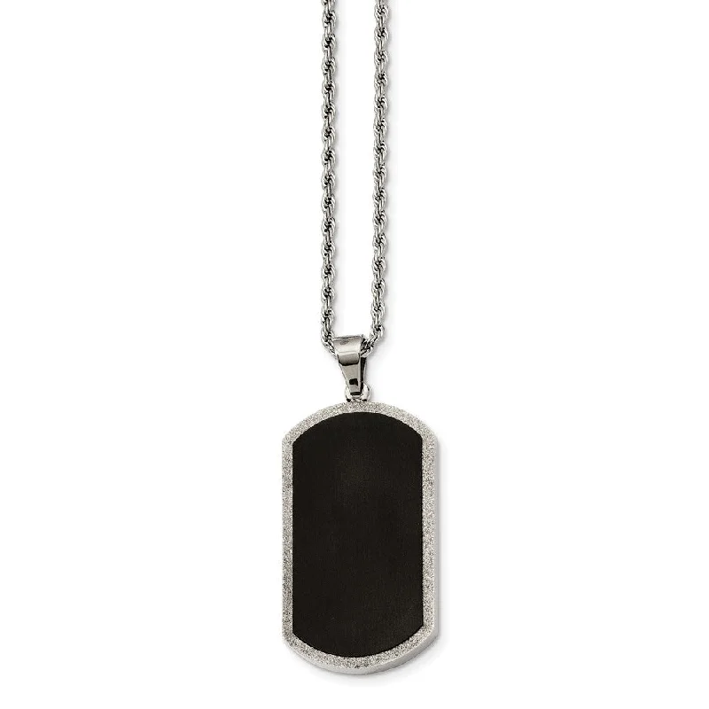 Necklaces with Initials-Stainless Steel Black-plated Laser Cut Dog Tag Necklace 24 Inch