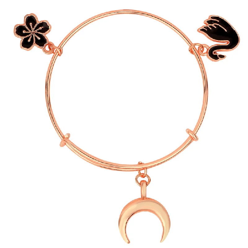 Vintage Bangles for Brides-Mahi Moon Duck & Floral Shape Rose Gold Plated Enamel Work Charms Bracelet for Girls (BRK1100850Z)