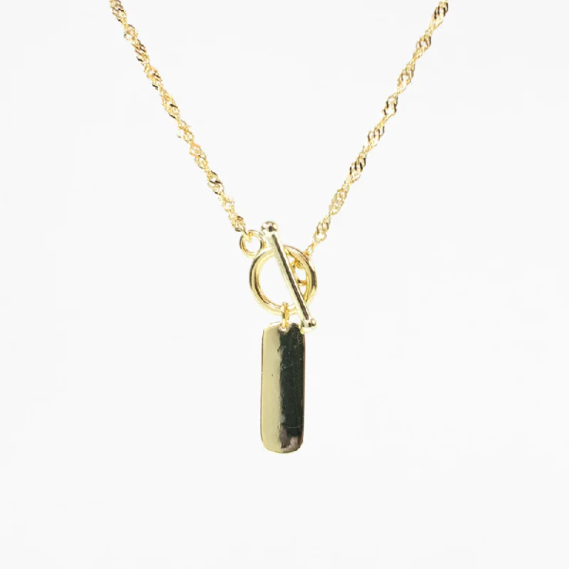 Layered Necklace for Special Occasions-Gold Plated Tag Toggle Necklace