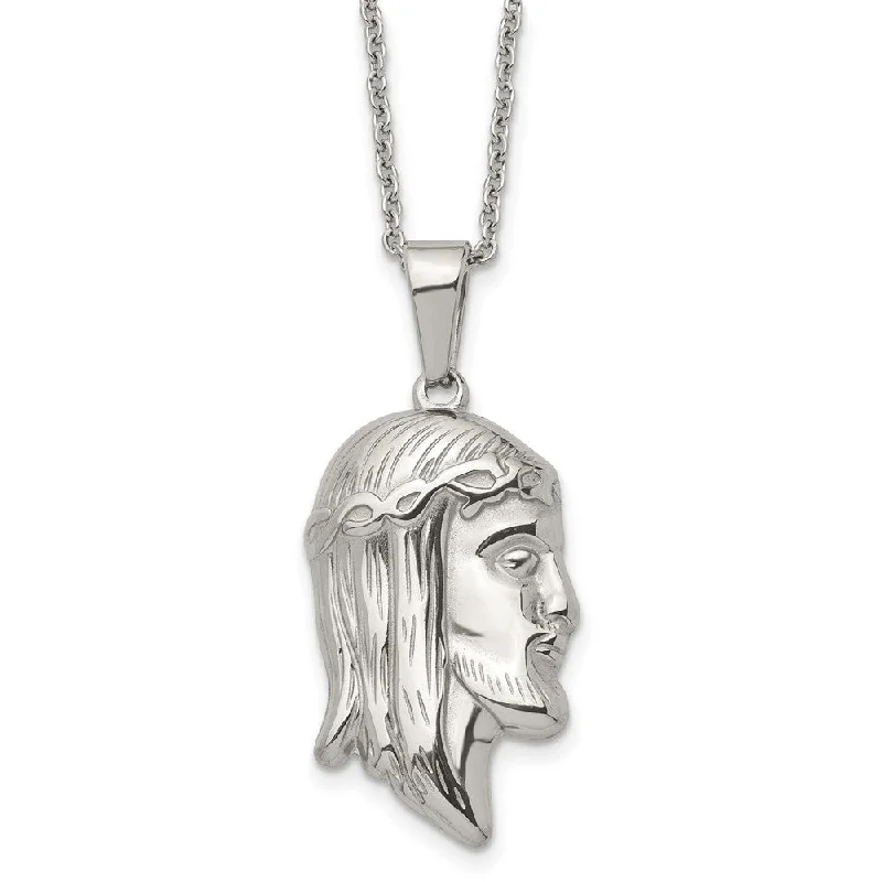 Gold Necklace with Crystal Pendant-Stainless Steel Polished Jesus Profile Necklace, 22 Inch