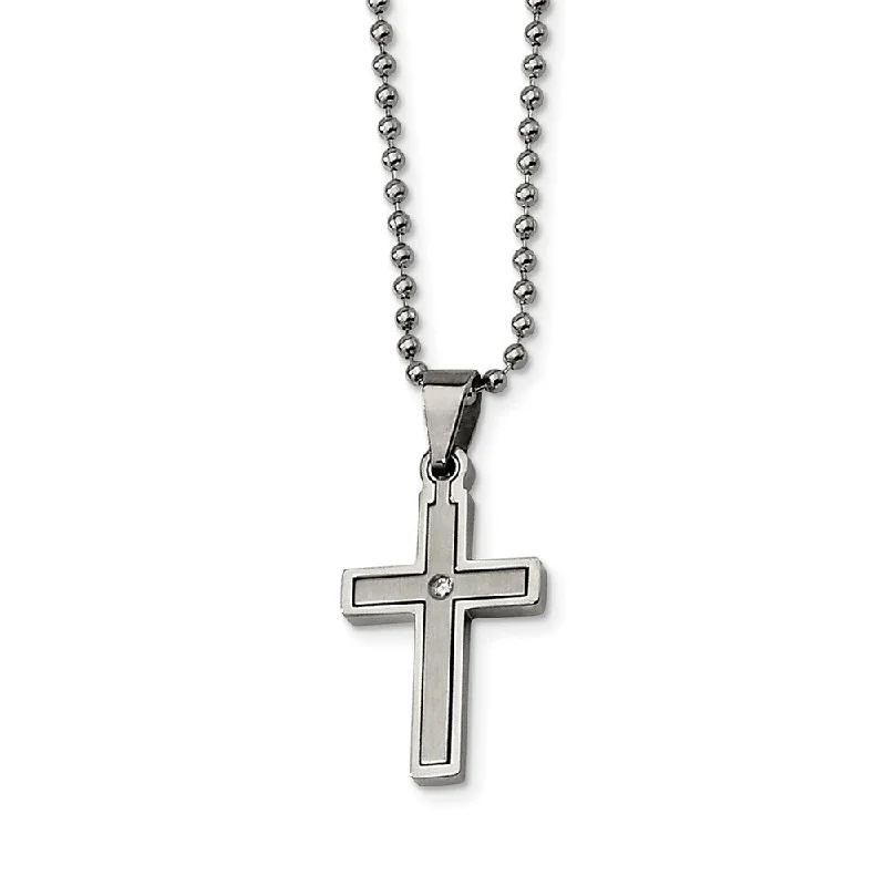 Simple Gold Necklace for Daily Wear-Stainless Steel and Diamond Accent Cross Necklace