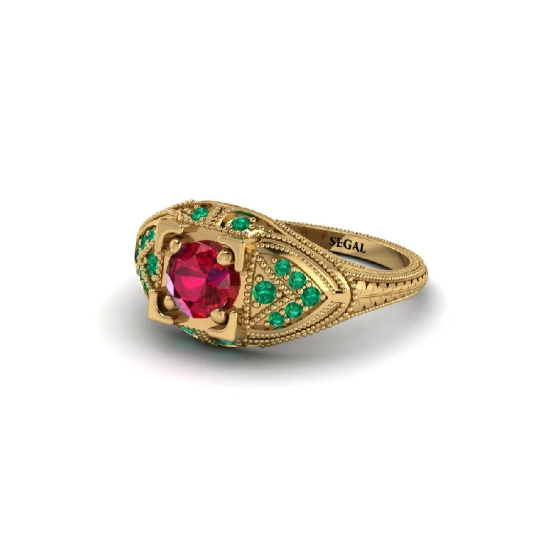 Personalized Gemstone Ring for Gifts-Round Ruby Filigree Art Deco Vintage Engagement Ring - Bree No. 25