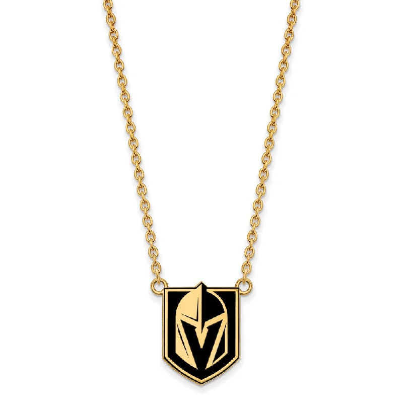 Gold and Silver Necklace for Casual Looks-SS 14k Yellow Gold Plated NHL Golden Knights LG Epoxy Necklace, 18 In