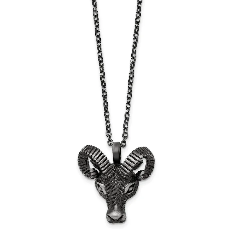 Cute Necklace for Teen Girls-Stainless Steel Antiqued White Bronze-Plated Rams Head Necklace, 24 In