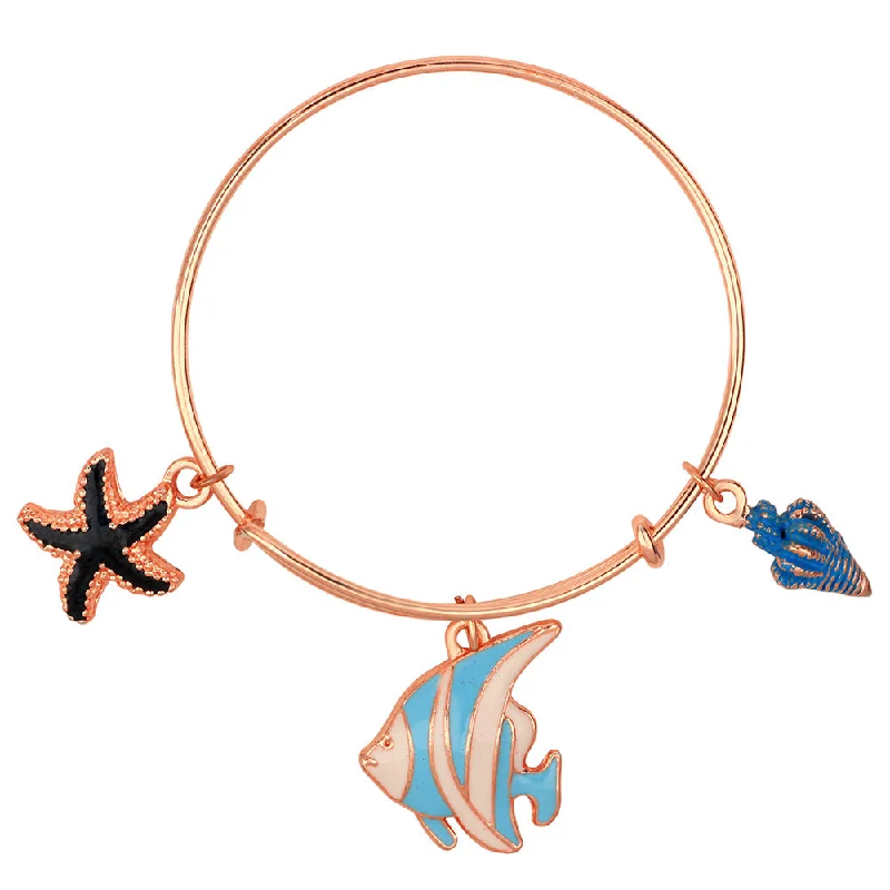 Large Silver Bangles for Bold Fashion-Mahi Starfish & Fish Shaped Rose Gold Plated Enamel Work Charms Bracelet for Girls (BRK1100858Z)