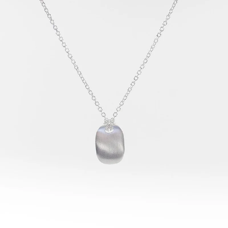 Silver Necklace with Gemstones-Brushed Silver Tablet Necklace