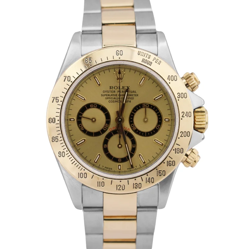 Classic Leather Band Watches for Elegant Style-Rolex Daytona Cosmograph CHAMPAGNE 40mm Stainless Steel 18K Yellow Gold 16523