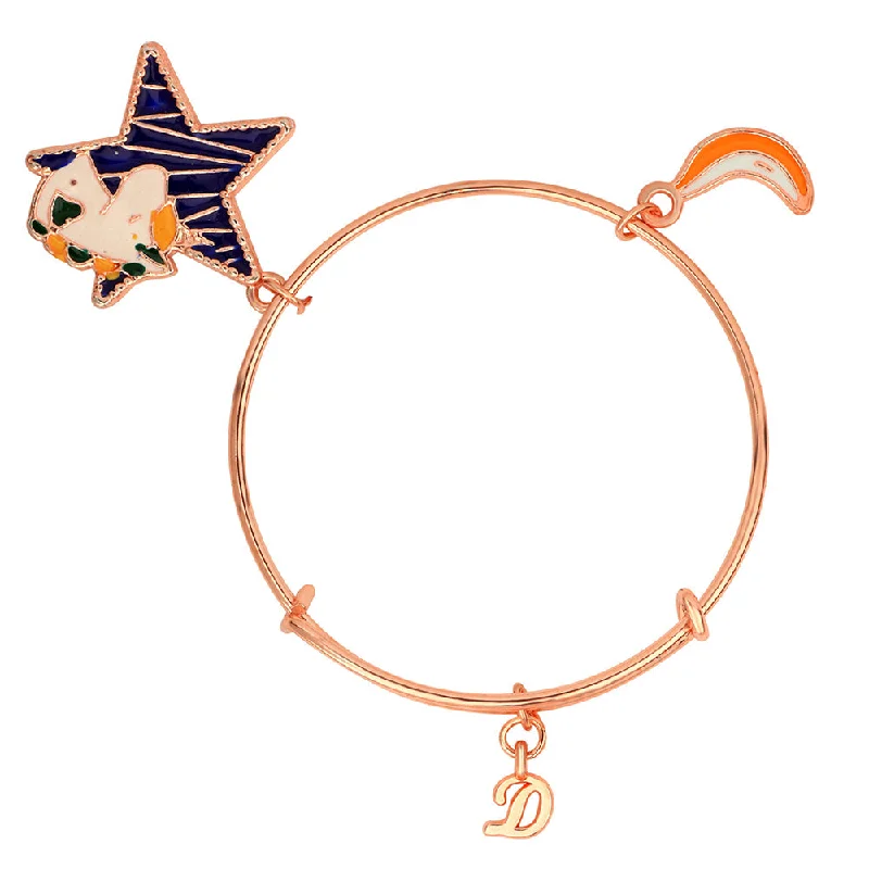 Luxury Gold Bangles for Wedding Wear-Mahi D Letter Banana & Star Unicorn Shaped Charm Bracelet with Rose Gold Plated for Kids (BRK1100851Z)