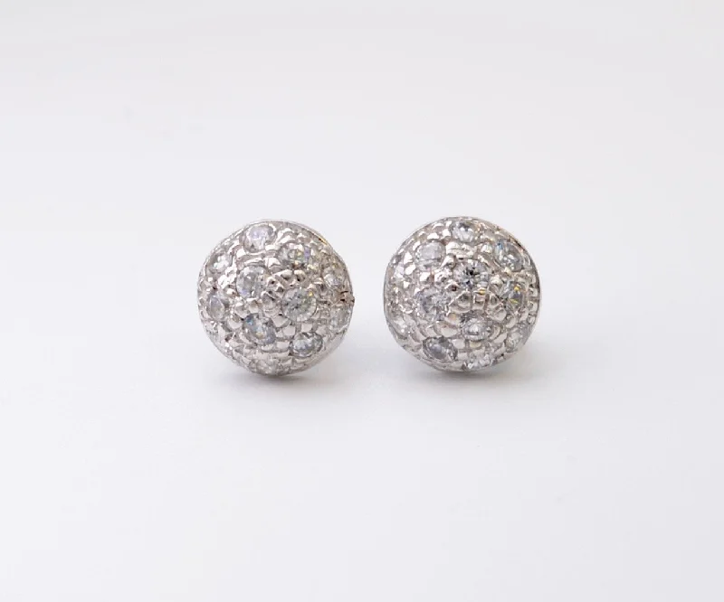 Vintage Drop Earrings for Women-18K White Gold CZ Dome Earrings