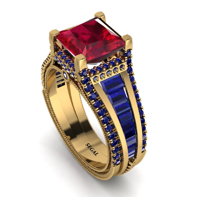 Large Gemstone Ring for Evening Wear-Princess Geometric Ruby Engagement Ring - Marilyn No. 70