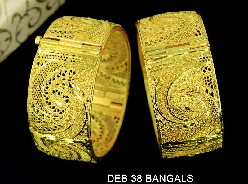 Silver Bangles for Formal Occasions-Mahavir Forming Gold Plated Bangle Set - DEB 38 BANGALS