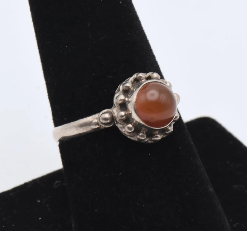 Unique Promise Ring for Her-Vintage Handmade Carnelian Sterling Silver Ring - Size 8.25