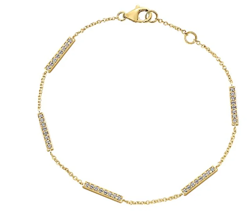 Stackable Silver Bracelets for Trendy Look-14K Yellow Gold Diamond Bar Station Bracelet