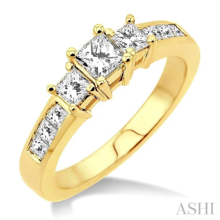 Designer Wedding Band for Men-1 Ctw Nine Stone Princess Cut Diamond Engagement Ring in 14K Yellow Gold