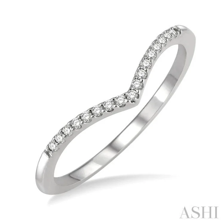 Personalized Ring with Custom Engraving-1/10 Ctw Chevron Round Cut Diamond Petite Ring in 14K White Gold