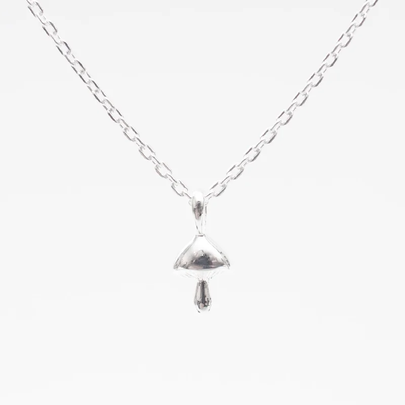 Simple Gold Pendant Necklace-Silver Little Shroom Necklace