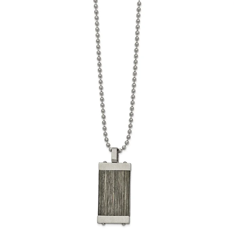 Custom Gold Necklace for Unique Style-Men's Stainless Steel & Gray Wood Inlay Necklace, 24 Inch