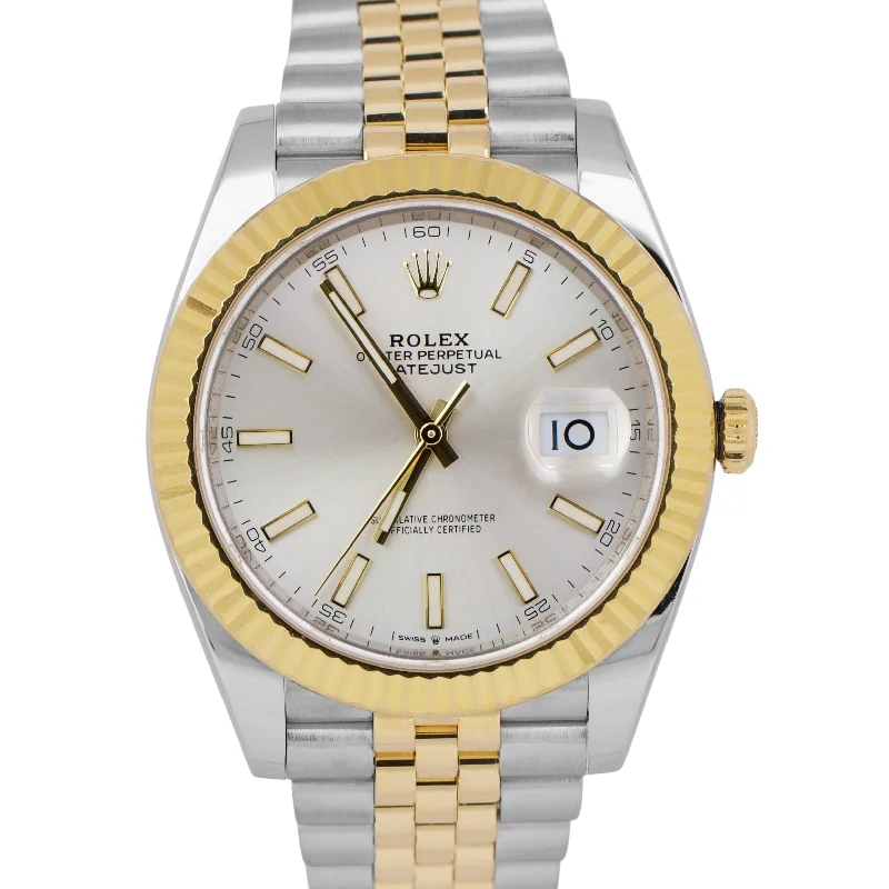 Affordable Luxury Watches for Women-Rolex DateJust 41 SILVER 18K Gold Steel 41mm JUBILEE Fluted 126333