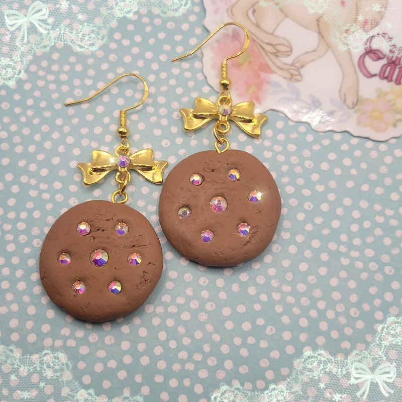 Customizable Gold Earrings-Sparkle Biscuit Bow Earrings