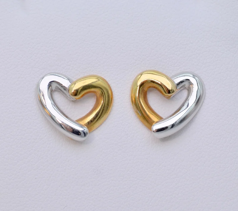 Simple Hoop Earrings for Casual Looks-18K White/Yellow Gold Two-Tone Heart Earrings