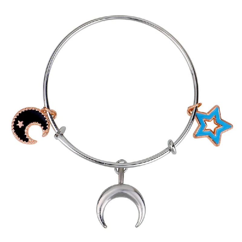 Stylish Gold Bangles with Gemstones-Mahi Rhodium Plated Moon & Star Shaped Colorful Enamel Work Charms Kids Bracelets for Kids (BRK1100920M)