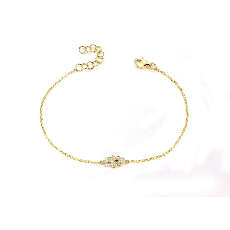 Stylish Silver Bracelet for Special Events-14K Yellow Gold Diamond Hamsa Bracelet