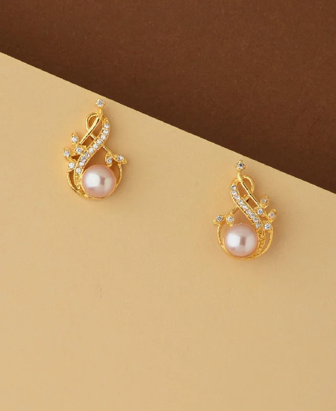 Cute Earrings for Everyday Wear-Pretty White Pearl Stud Earring