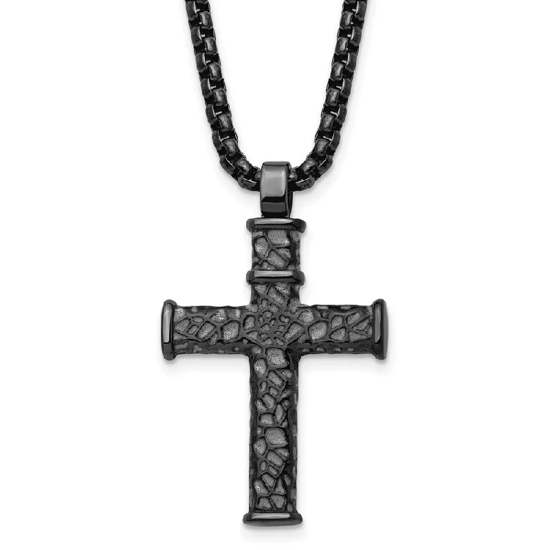 Crystal Pendant Necklace for Special Occasions-Men's Gunmetal Plated Stainless Steel Reversible Cross Necklace, 24 In