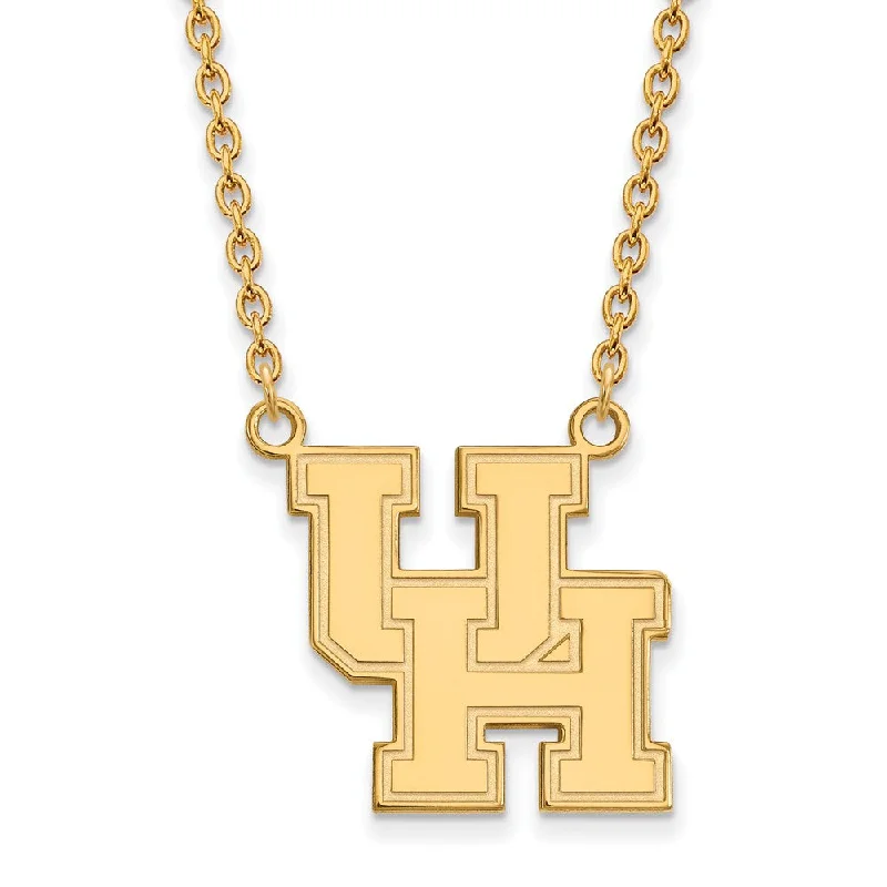 Artistic Gemstone Necklace-14k Gold Plated Silver U of Houston Large Pendant Necklace