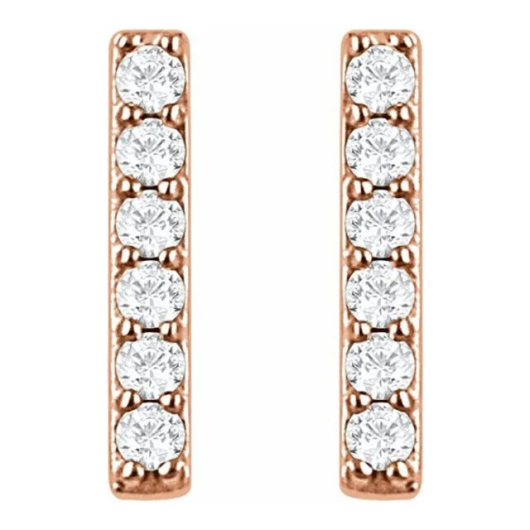 Fashionable Earrings for Teenagers-14K Rose 1/10 CTW Natural Diamond Bar Earrings