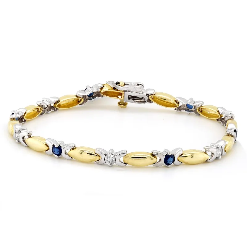 Simple Gold Bracelet with Birthstone for Personalized Look-TWO-TONE GOLD BRACELET WITH SAPPHIRES AND DIAMONDS, 1/2 CT TW