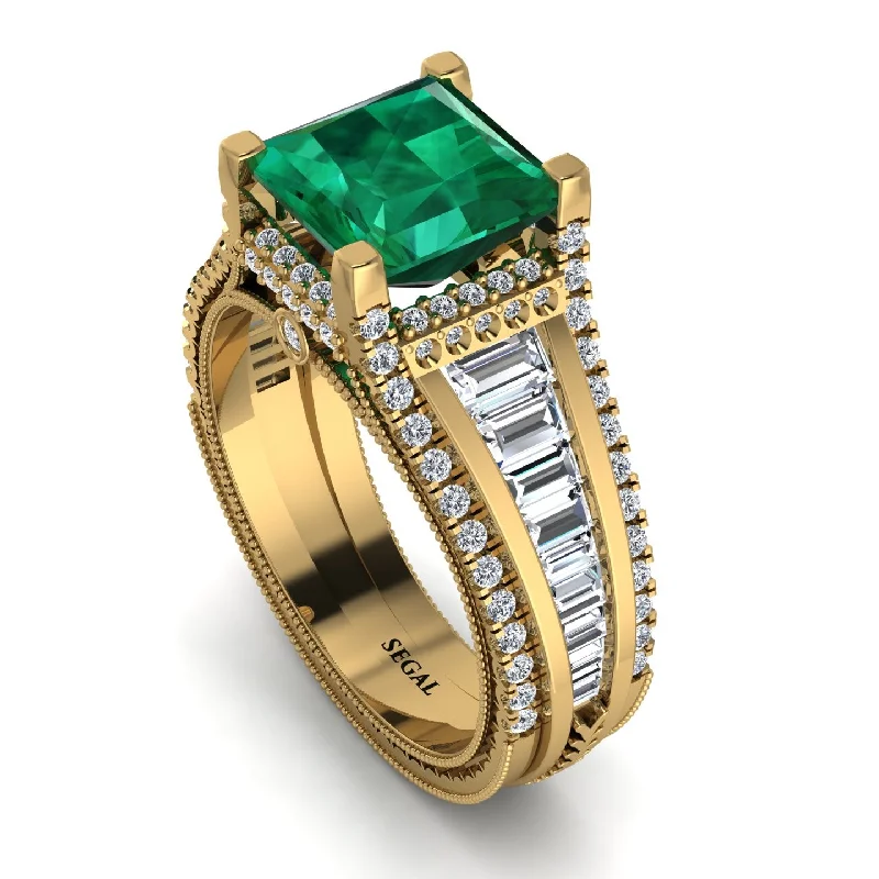 Large Gemstone Ring for Evening Wear-Princess Geometric Emerald Engagement Ring - Marilyn No. 4