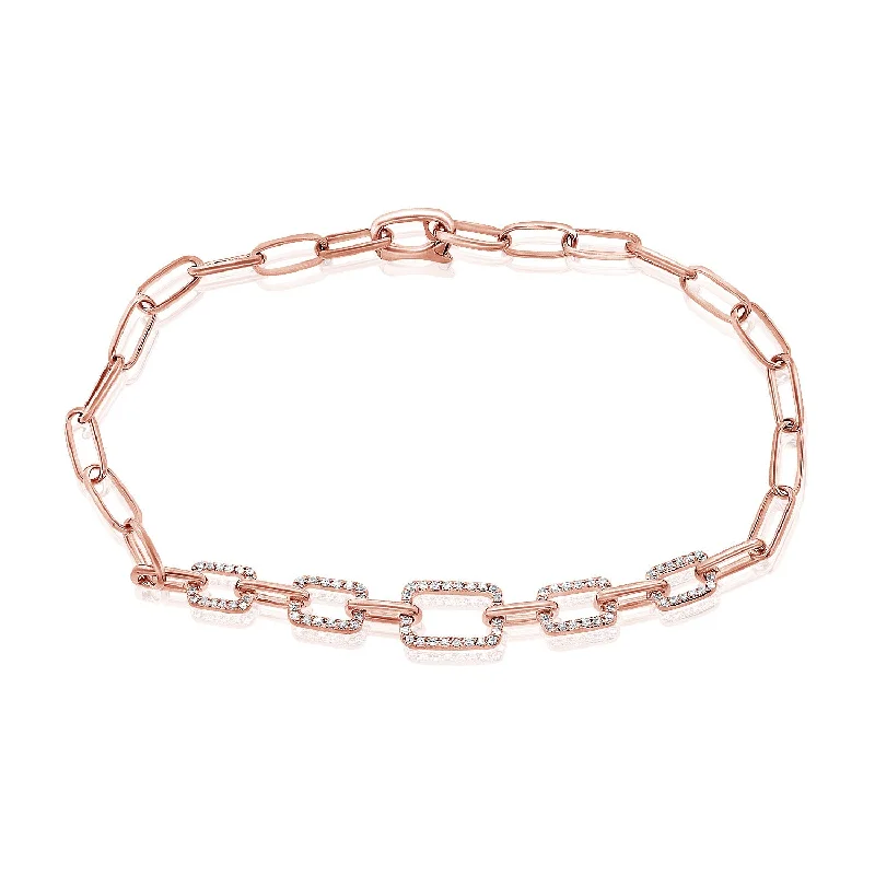 Customizable Charm Bracelets for Gifts-14K Rose Gold Diamond Fancy Link Bracelet