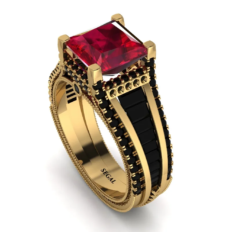 Simple Titanium Wedding Band-Princess Geometric Ruby Engagement Ring - Marilyn No. 40