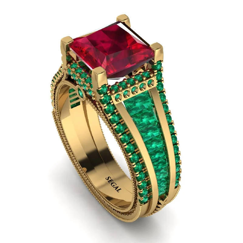 Birthstone Engagement Ring for Women-Princess Geometric Ruby Engagement Ring - Marilyn No. 25